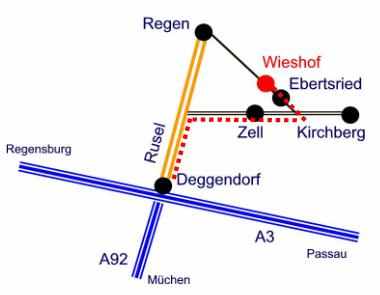 Karte Kirchberg im Wald Ferienwohnungen Regen und Deggendorf Bauernhofurlaub